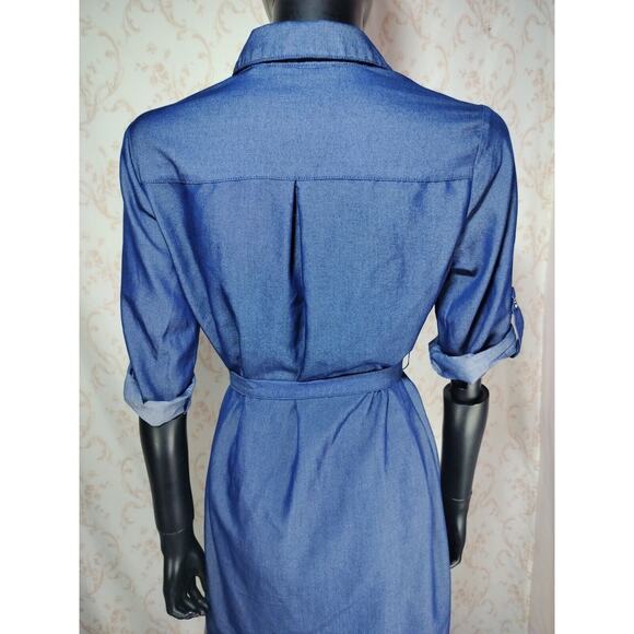 Mlle Gabrielle Lightweight Denim Look Dress Zip Front Tie Waist, Size S - Picture 7 of 16